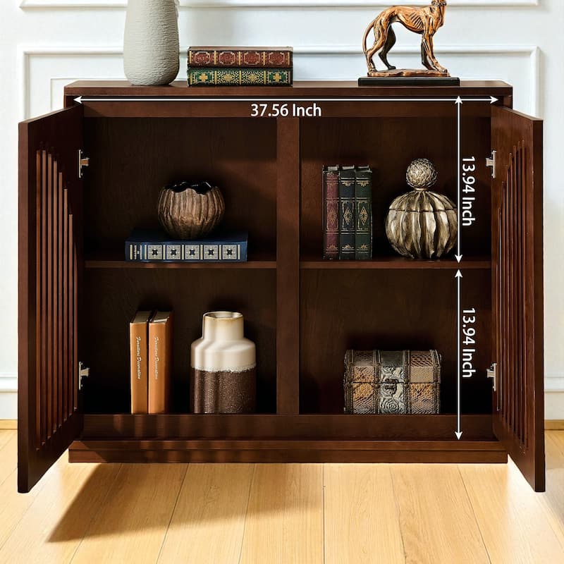 39" Mid Century Fluted Sideboard Cabinet with 2 Outlet Holes, Buffet Storage Cabinet for Entryway Kitchen Hallway