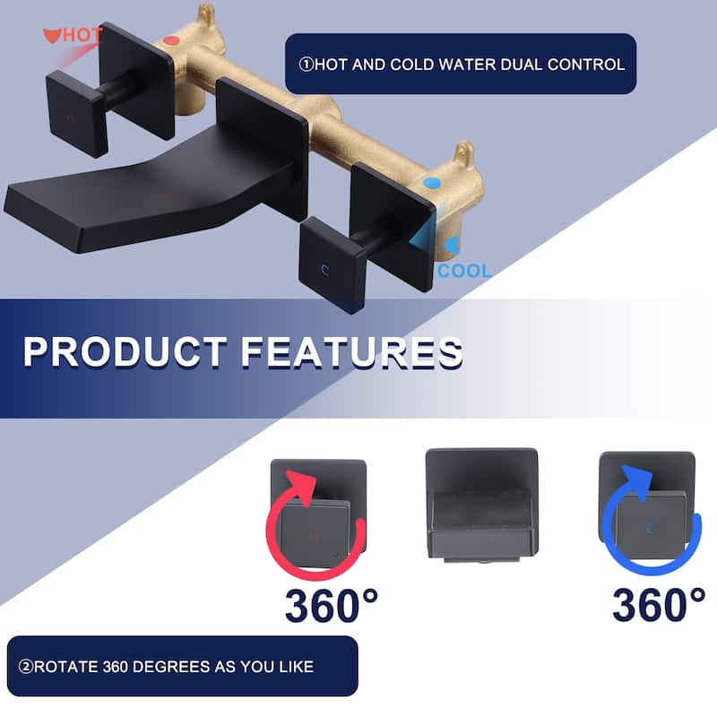 WOWOW Dual- Handle Waterfall Bathroom Wall-mount Faucet in Modern