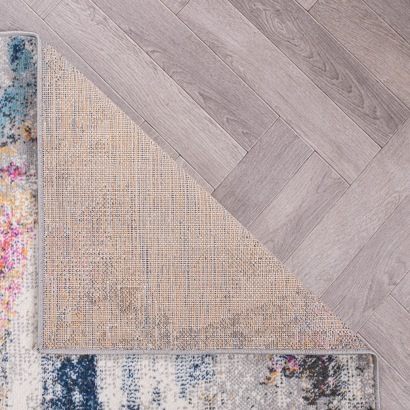 World Rug Gallery Distressed Contemporary Abstract Watercolor Area Rug