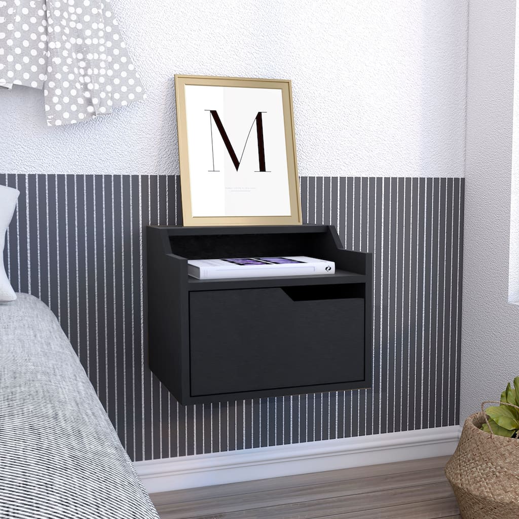 Modern Floating Nightstand with Single Drawer and Two-Tiered Shelves