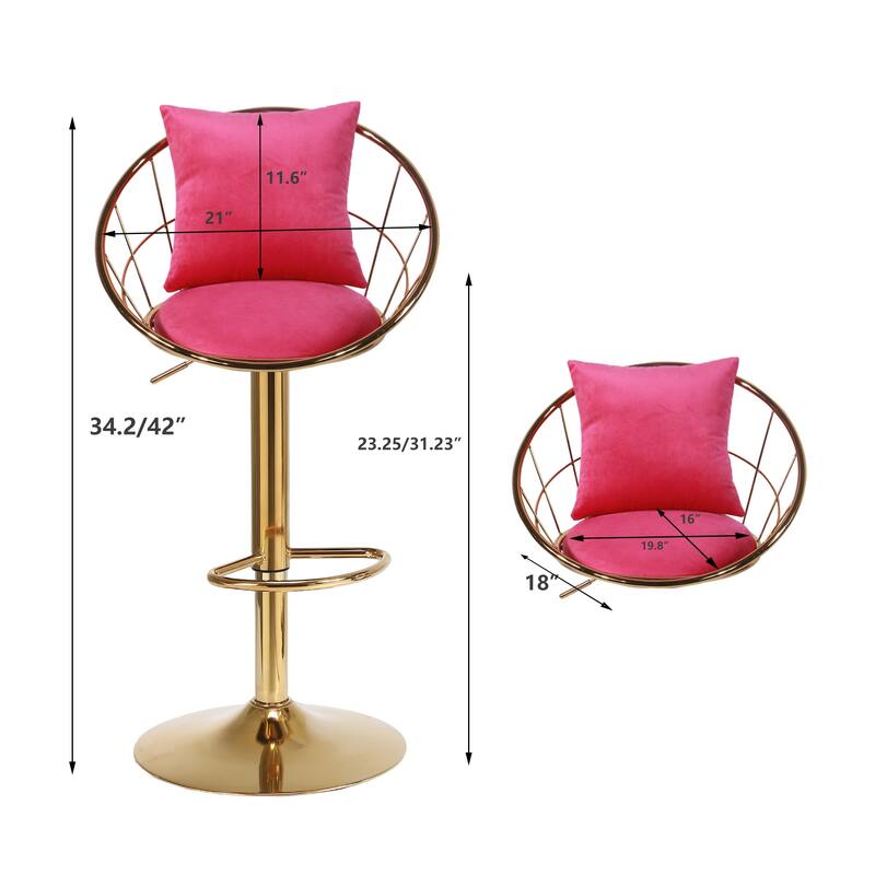 Velvet Bar Chair, 360 Degree Rotation Adjustable Counter Chair Set of 2