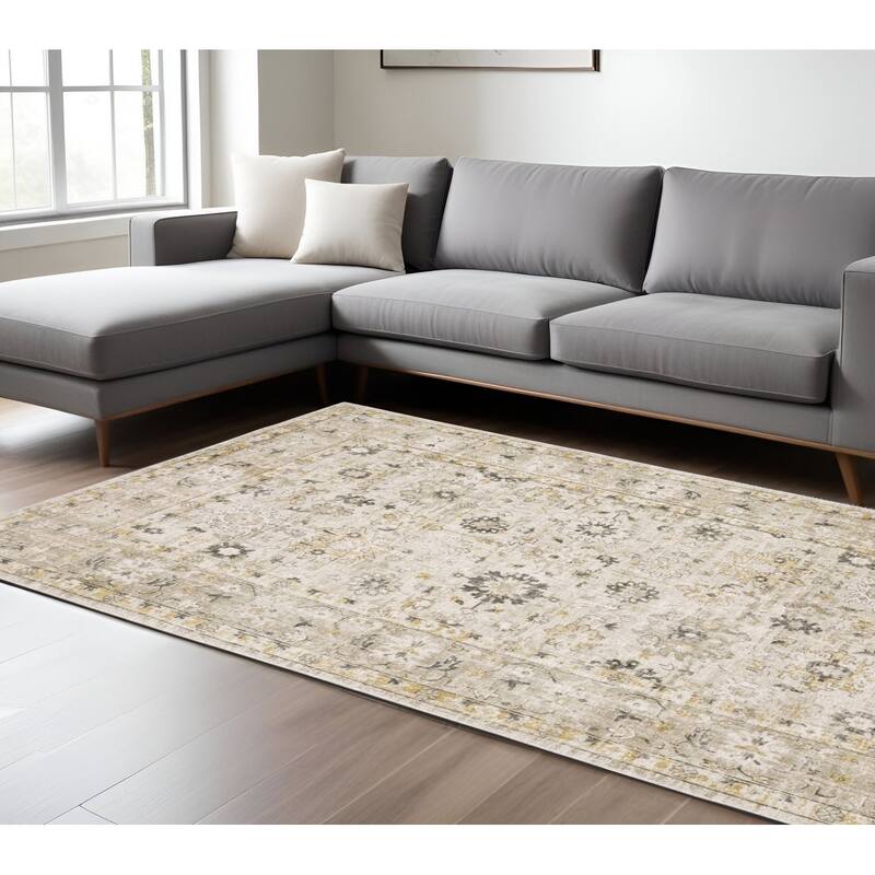 HomeRootsOriental Traditional Rectangle Area Rug - 168.11' X '120.08' X '0.39 - Beige/Gold