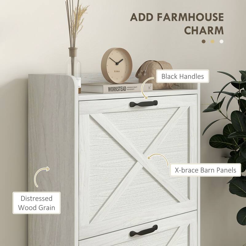 Entryway Hidden Shoe Storage Cabinet with Adjustable Shelves, Rustic Design, and Anti-Tip Feature, for Porch and Hallway
