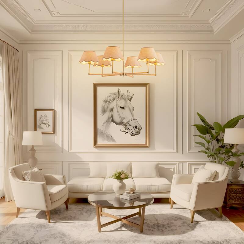 Starsky 6-Light Large Handmade Natural Rattan Boho Wagon Wheel Chandelier