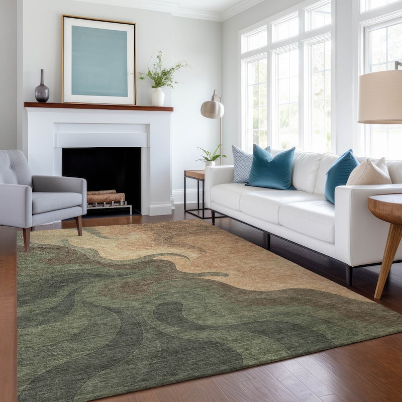 Machine Washable Indoor/ Outdoor Modern Dejuan Chantille Rug