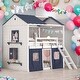 preview thumbnail 2 of 32, Modren Full over Full Wood Bunk Bed House Bed With Elegant Windows,Sills and Tent For Bedroom