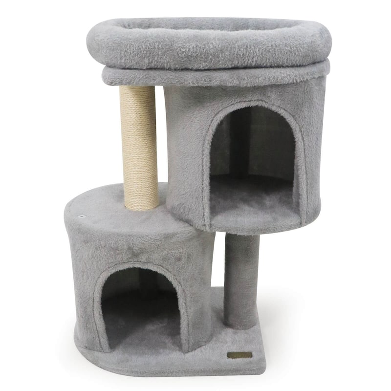 Costway 26” Small Cat Tree with Large Padded Plush Perch, 2 Condos, - See Details