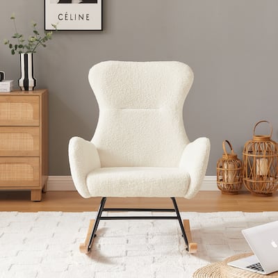 Teddy Velvet Upholstered Glider Rocking Chair, Glider Rocker with Side Pockets, Lounge Armchair with High Backrest