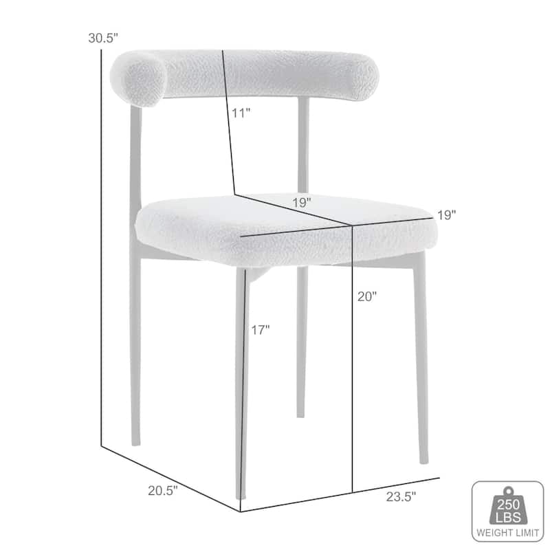 Shany Dining Chair Set of 2, Curved Back Brushed Steel, Blue Polyester