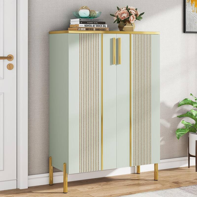 6-Tier Shoe Cabinet with Doors, Entryway Shoe Organizer Cabinet for Entryway - Light Green