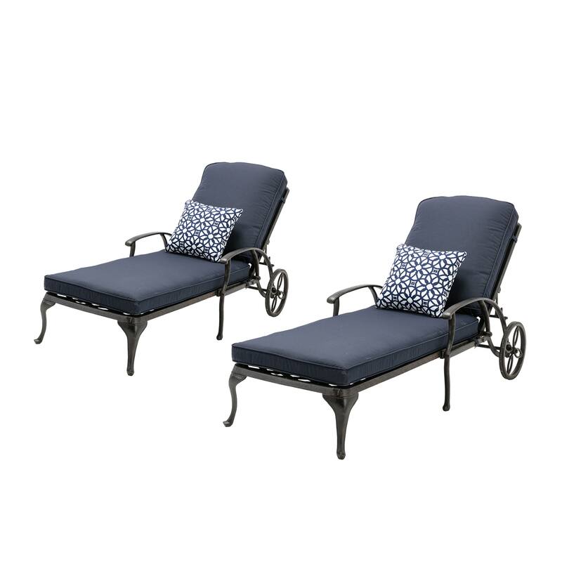 Aluminum Reclining Outdoor Chaise Lounge with Wheels and Cushions (Set Of 2)