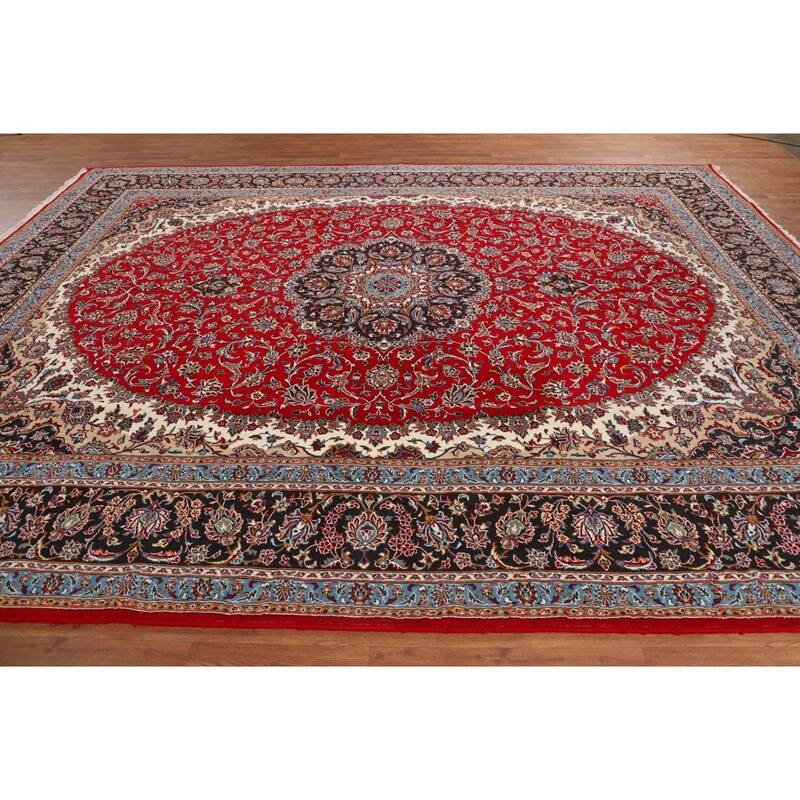 Medallion Kashan Turkish Rug Floral Machine-Made Carpet - 9'8" x 12'10"