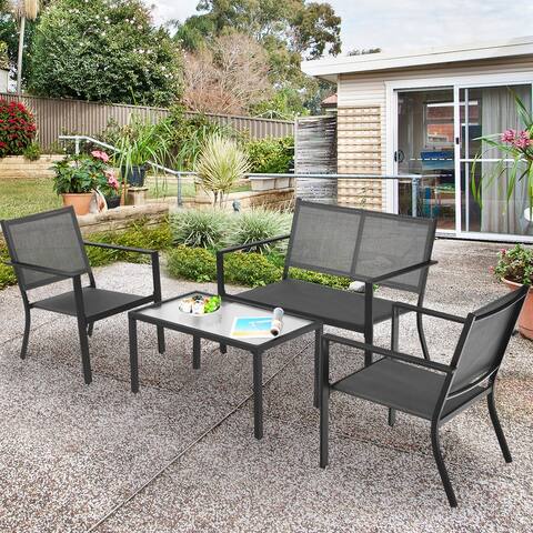 Gymax 4 PCS Patio Furniture Set Sofa Coffee Table Steel Frame Garden - See Details