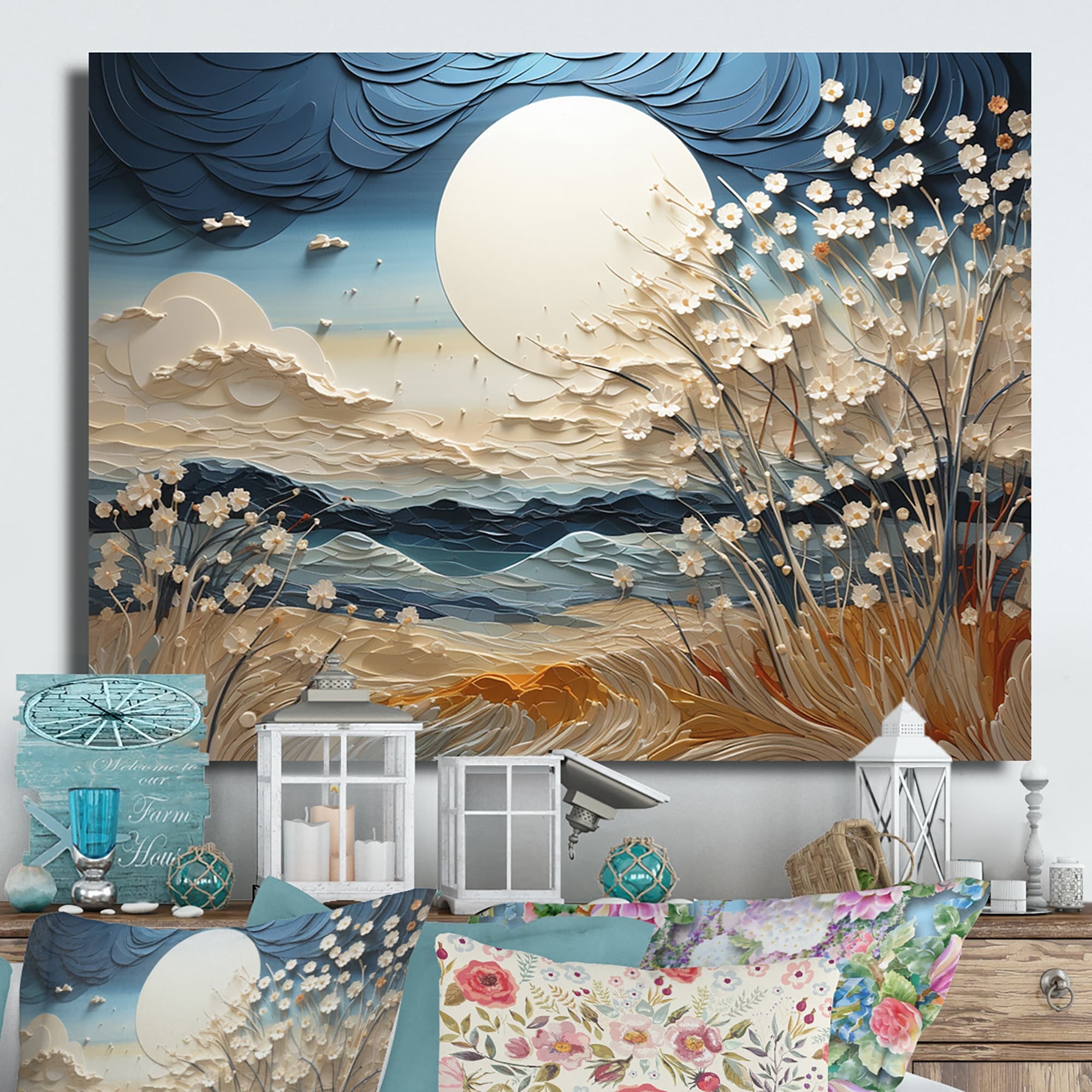 Designart "Clouds Prairies Collages VI" Modern Metal Wall Art Print