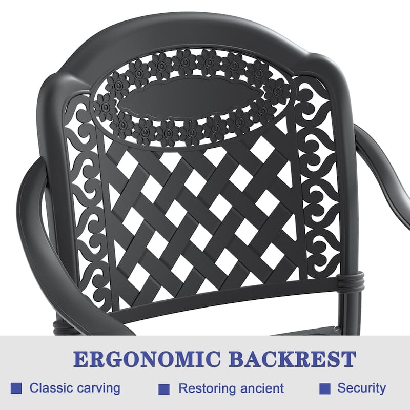 Black Stackable Cast Aluminum Patio Outdoor Dining Chairs With Seat Cushions