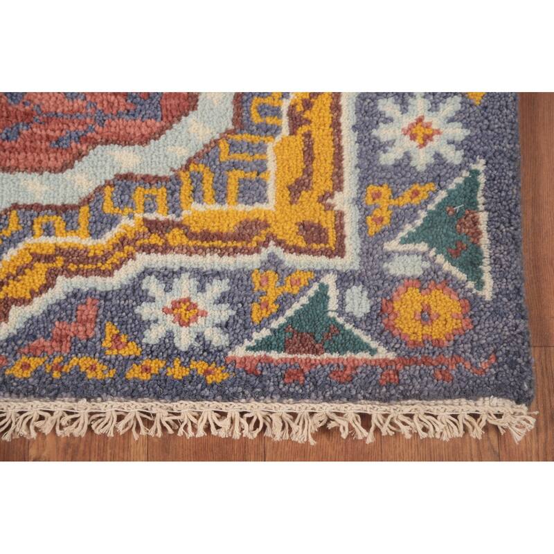 Geometric Blue Kazak Runner Rug Hand-Knotted Wool Carpet - 2'7"x 7'11"