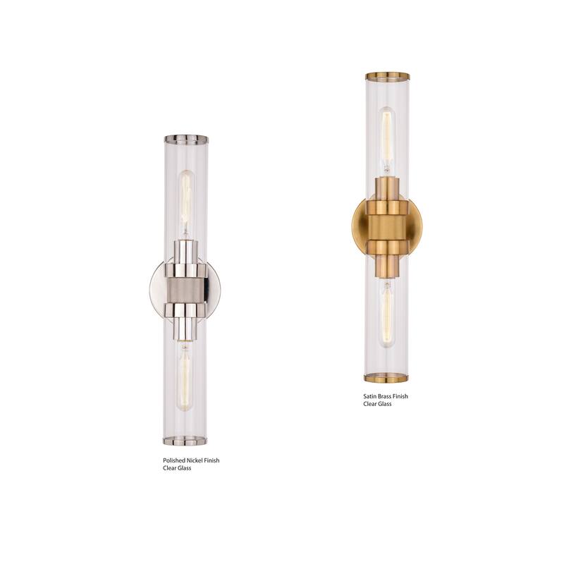 Levitt 2 Light Mid Century Modern Industrial Bathroom Vanity Bath Bar Fixture Clear Glass