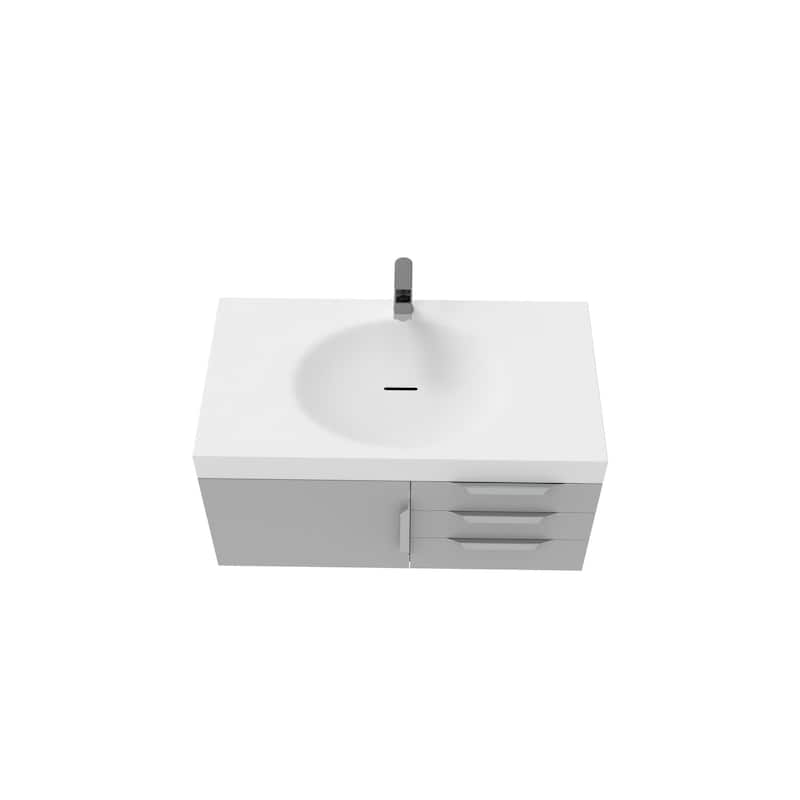 Thames 36" Shallow Basin Wall Mounted Bathroom Vanity Set w/ White Top