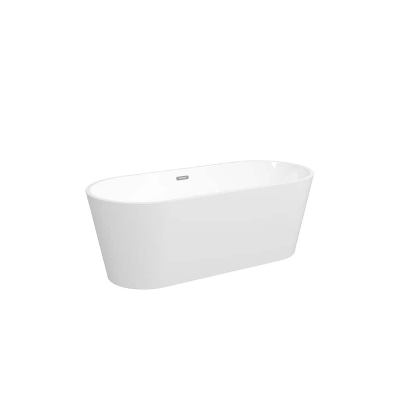 67 in. x 30 in. Acrylic Freestanding Soaking Bathtub with Center Drain in Glossy White