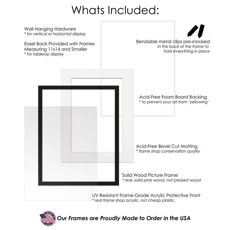 8x8 Frame with Mat - Black 11x11 Frame Wood Made to Display Print or Poster Measuring 8 x 8 Inches with White Photo Mat