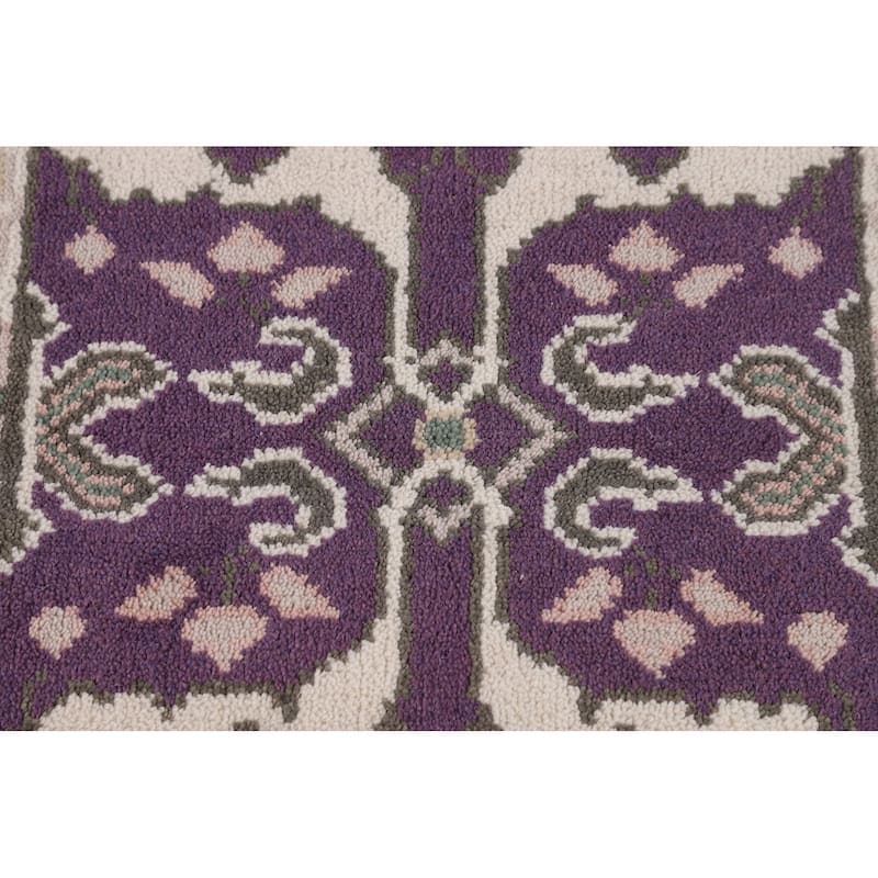 Purple & Ivory Oushak Indian Runner Rug Handmade Wool Carpet - 2'7"x 8'1"