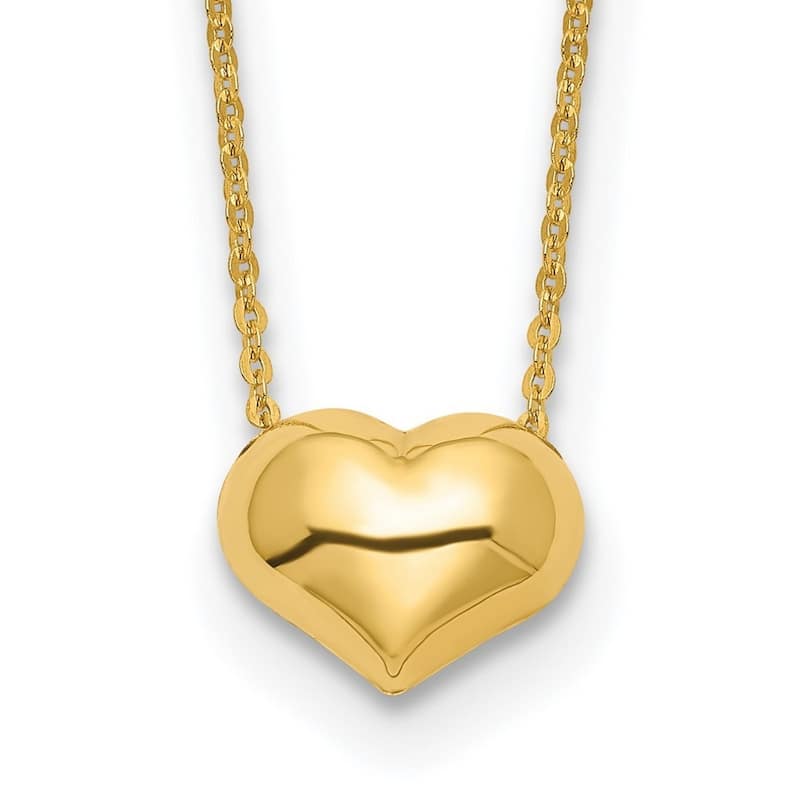 Curata 14k Yellow Gold Polished Puffed Dainty Heart Necklace, 16.5"