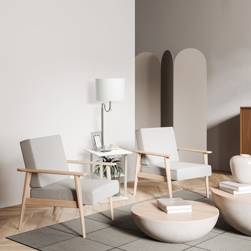 2 Tier End Table Floor Lamp with Drum Shade - 57" - White