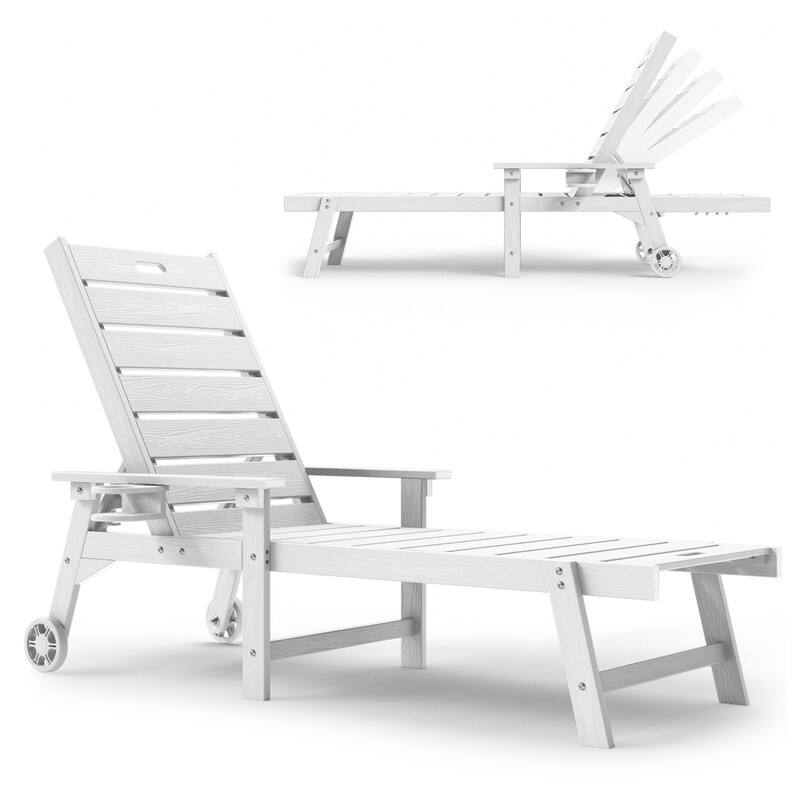 WINSOON All-Weather Outdoor Chaise Lounge Chair, 5-Level Adjustable Backrest with Cup Holder - White