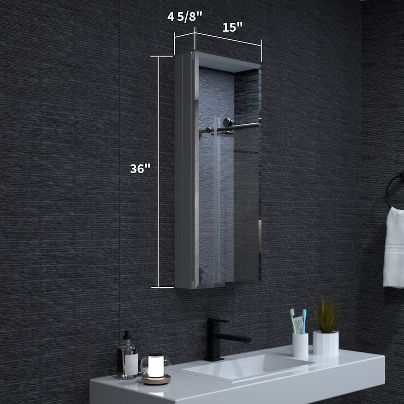 15" x 36" Rectangular Aluminum Surface Mount Medicine Cabinet with Mirror and Shelves - 15" x 36"