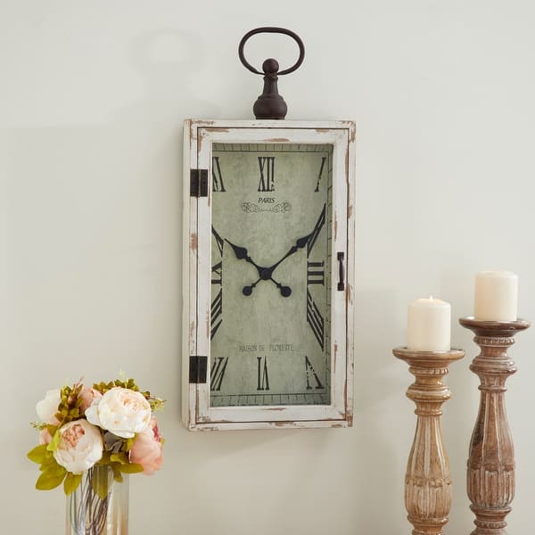 slide 2 of 25, White Distressed Wood Vintage Traditional Farmhouse Wall Clock