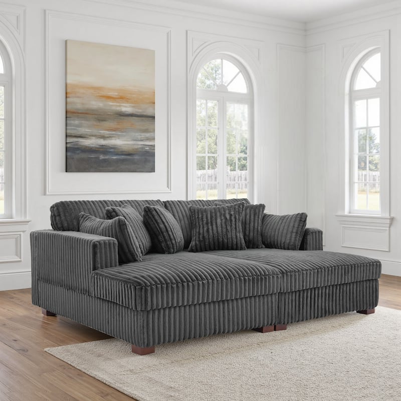 Sophia 84" W Plush Corduroy Chaise Lounge Modular Sectional Sofa