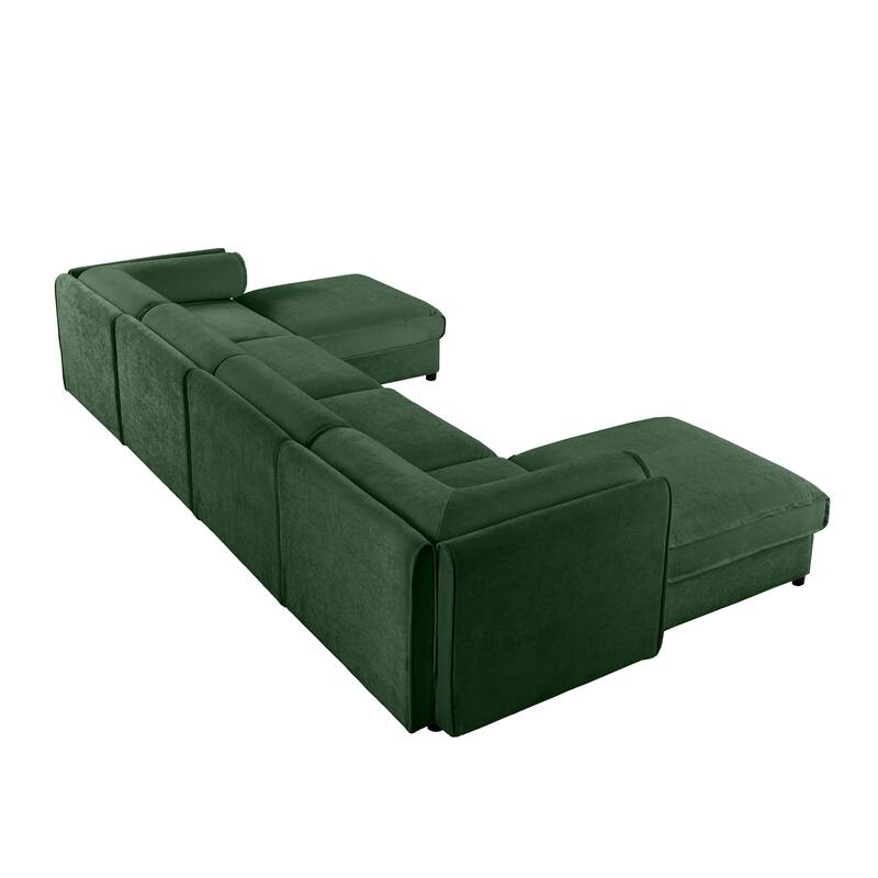 142.5" Extra Large U-Shaped Chenille Sectional Sofa with Storage Ottoman and Cylindrical Backrest(4-Seater Modular Design)