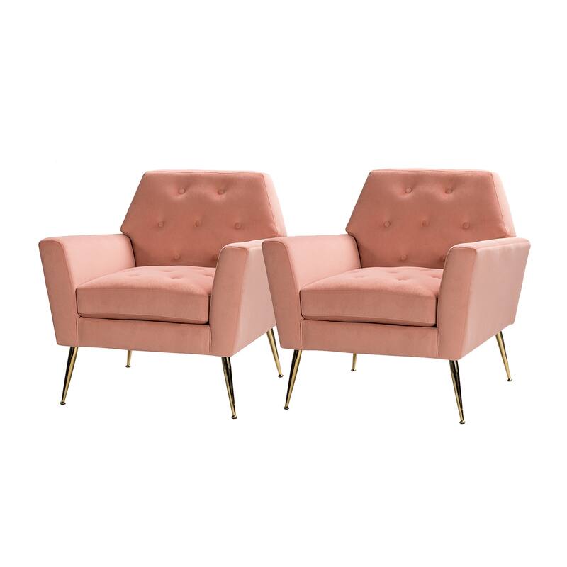 Lilia Contemporary Velvet Upholstered Tufted Back Armchair with Metal Golden legs Set of 2 by HULALA HOME