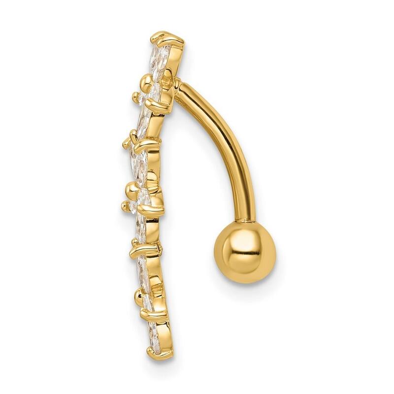 Curata 14k Yellow Gold Marquise CZ Simulated Diamond 3 Flowers Dangle Belly Ring