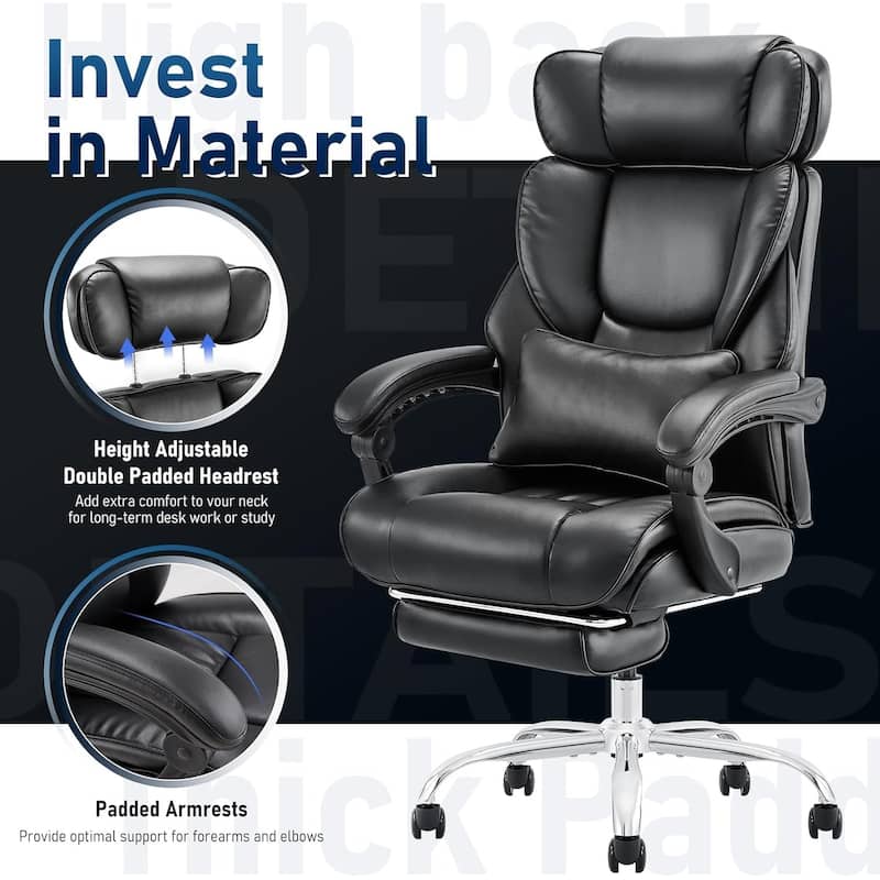 Office Chair with Footrest-Ergonomic Computer Chair with Extra Lumbar Support Pillow, Thick Bonded Leather