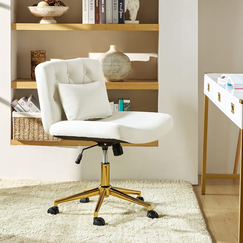 Ollie Modern Flannel Swivel Tilting Office Chair with Pillow by HULALA HOME - Ivory