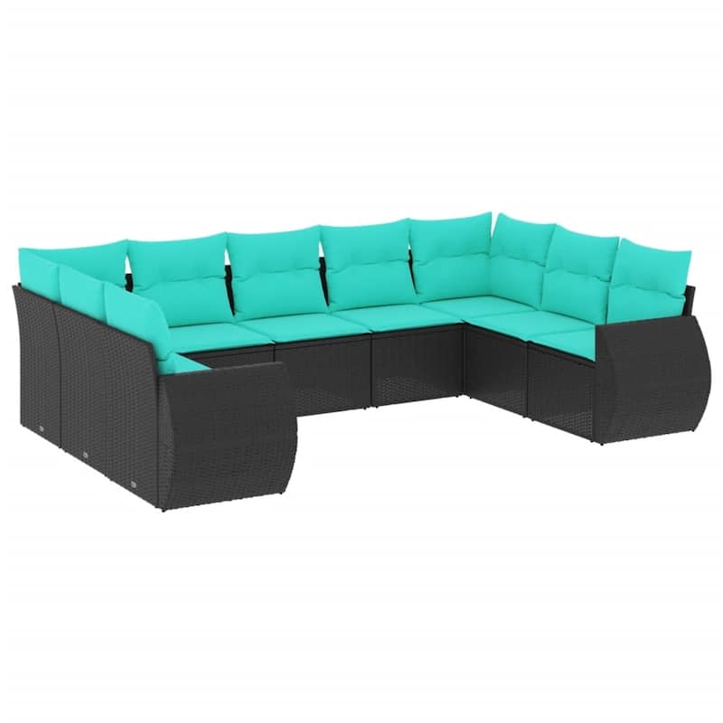 vidaXL 9 Piece Patio Sofa Set with Cushions Black Poly Rattan