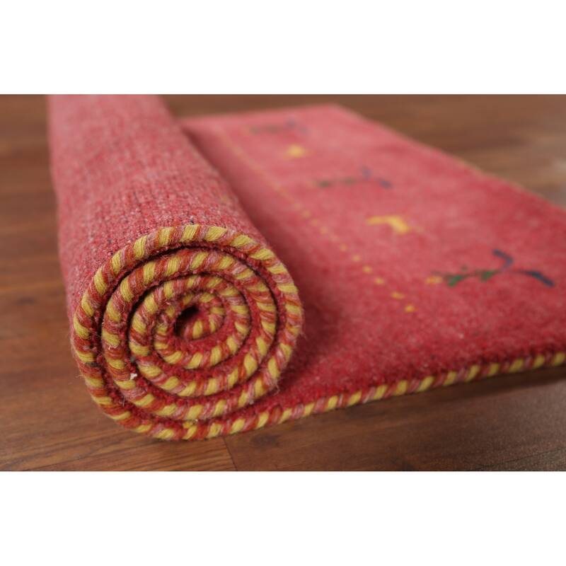 Pink Gabbeh Indian Foyer Rug Handmade Wool Carpet - 2'9"x 4'7"