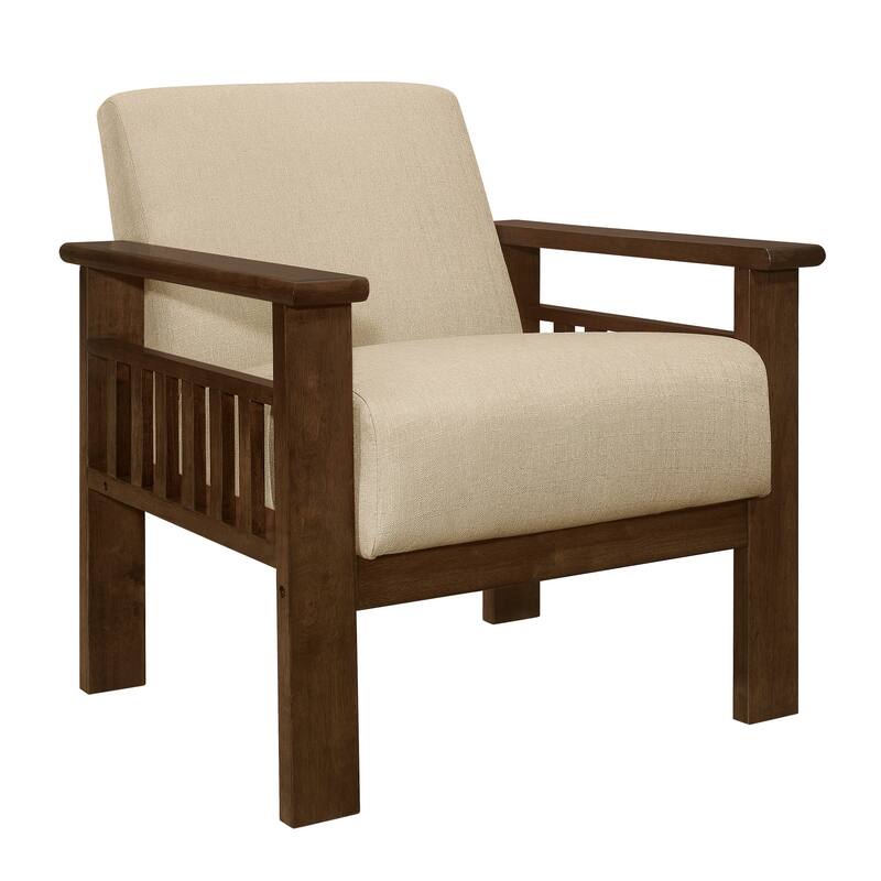 Bella 32 Inch Accent Chair Armchair, Storage Arms, Light Brown, Solid Wood
