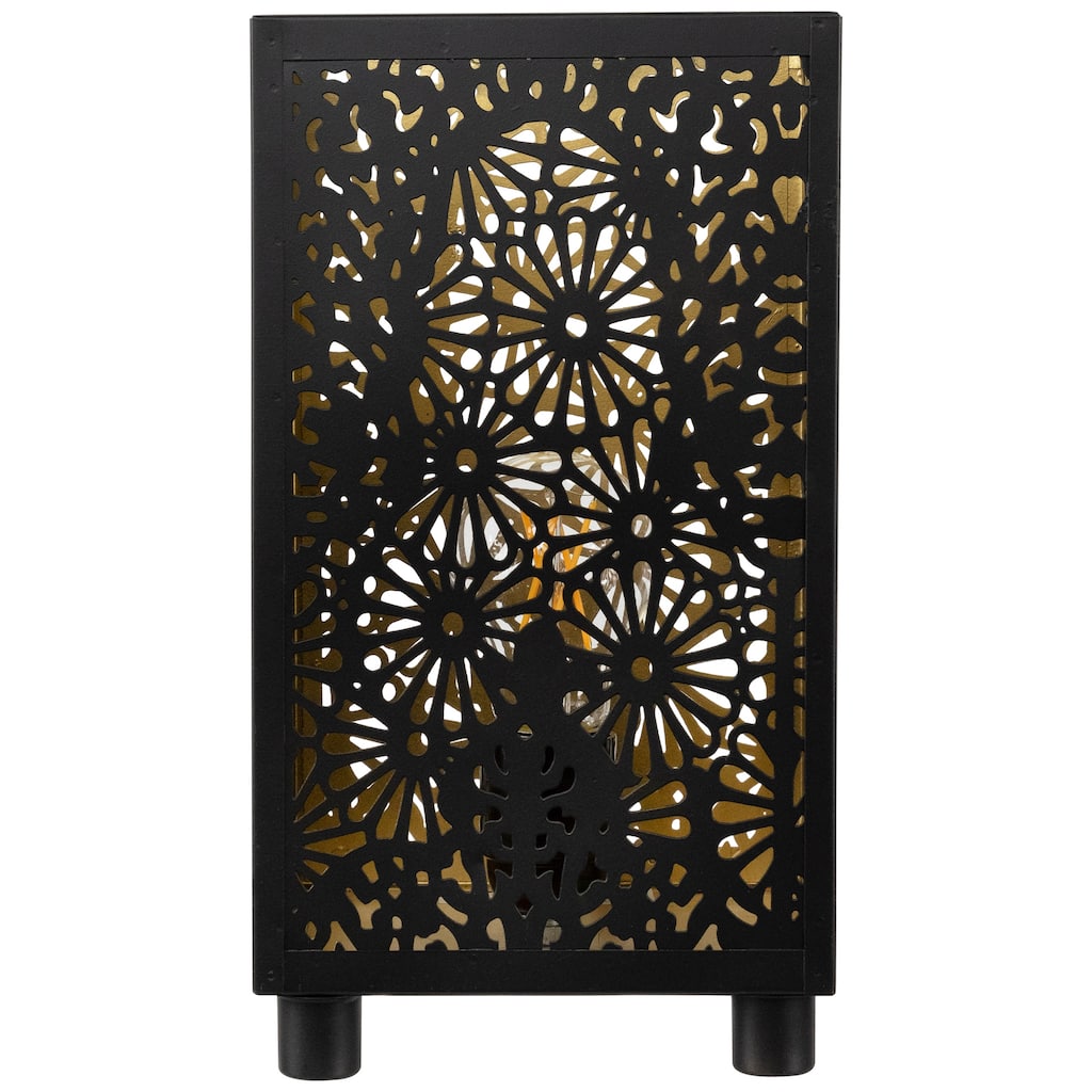 Floral Laser-Cut Iron Table Lamp - 11" - Black and Gold - 11