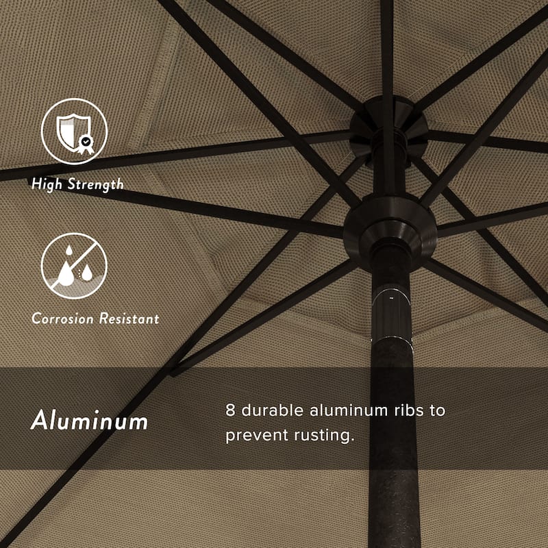 California Umbrella 9' Round Crank Lift Push Button Tilt Bronze Aluminum Patio Umbrella Olefin
