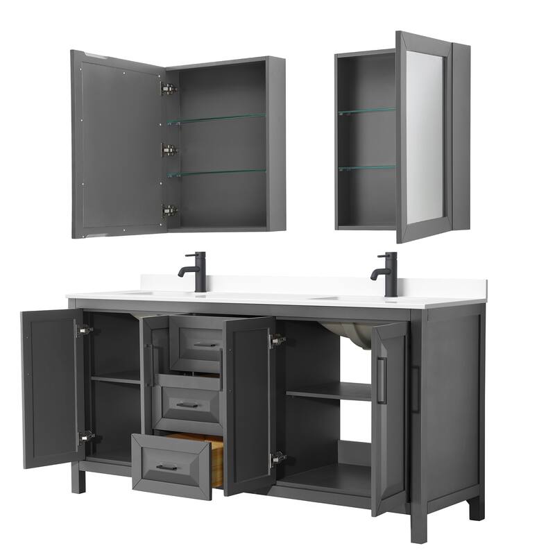 Daria 72 Inch Double Vanity, Cultured Marble Top, Medicine Cabinets