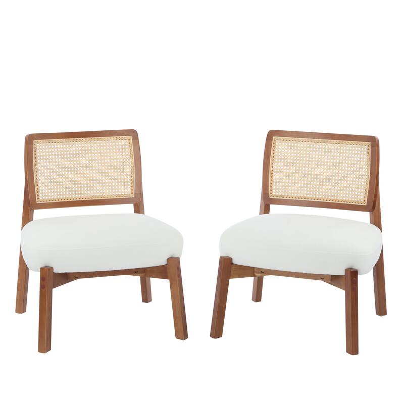 Woven Backrest Lounge Chairs (Set of 2）with Sturdy Wooden Frames, Polyester Upholstered Seats, and Minimalist Design