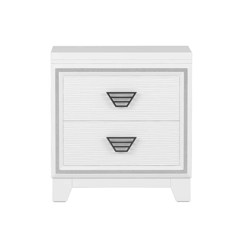 Elegant 2 Drawers Nightstand with Metal Handle and Sparkling Decoration