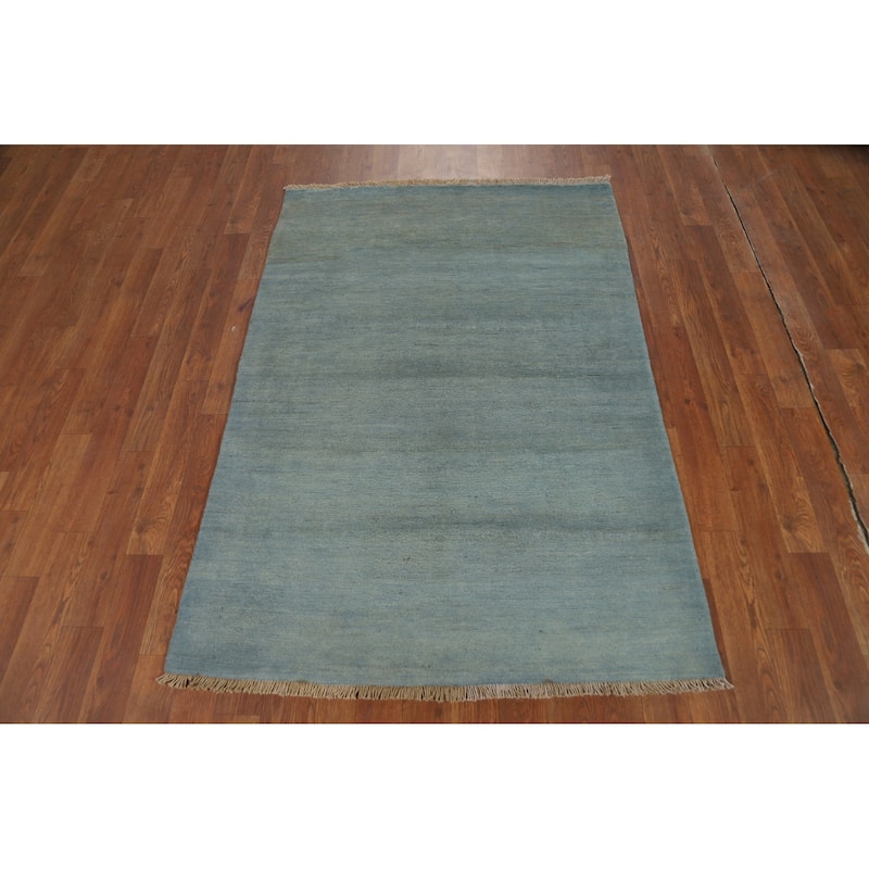 Blue Modern Gabbeh Oriental Foyer Rug Solid Handmade Wool Carpet - 3'4"x 4'9"