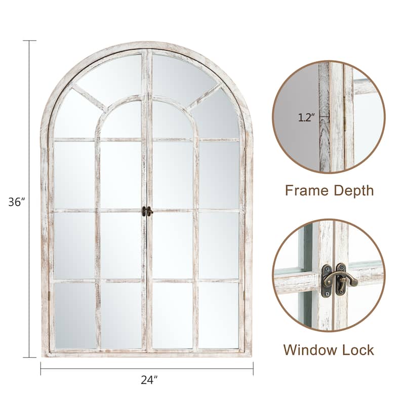 Rustic Wood Arched Window Wall Mirror - Distinctive Full Length Vanity Mirror