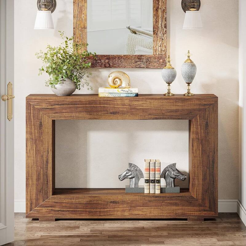 Engineered Wood Finish Console Table with Industrial Shelves - 47.24'' L x 32.87'' H x 11.81'' D