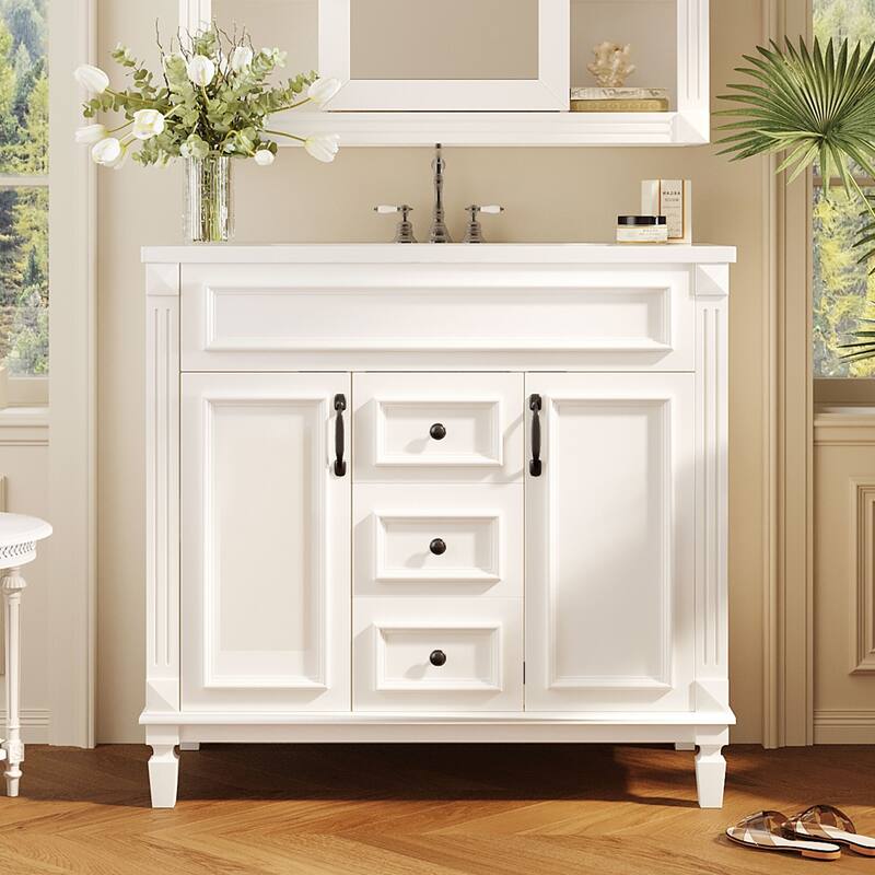 2 Drawers Bathroom Vanity with Top Sink - White