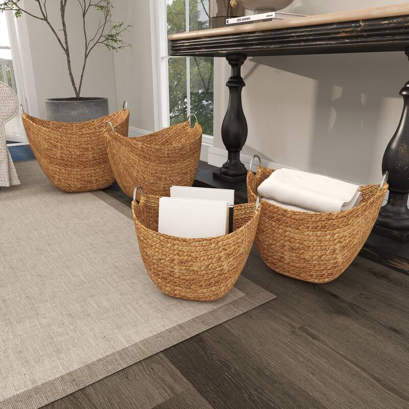 Seagrass Handmade Large Woven Decorative and Functional Storage Basket with Handles - Brown, White, Black