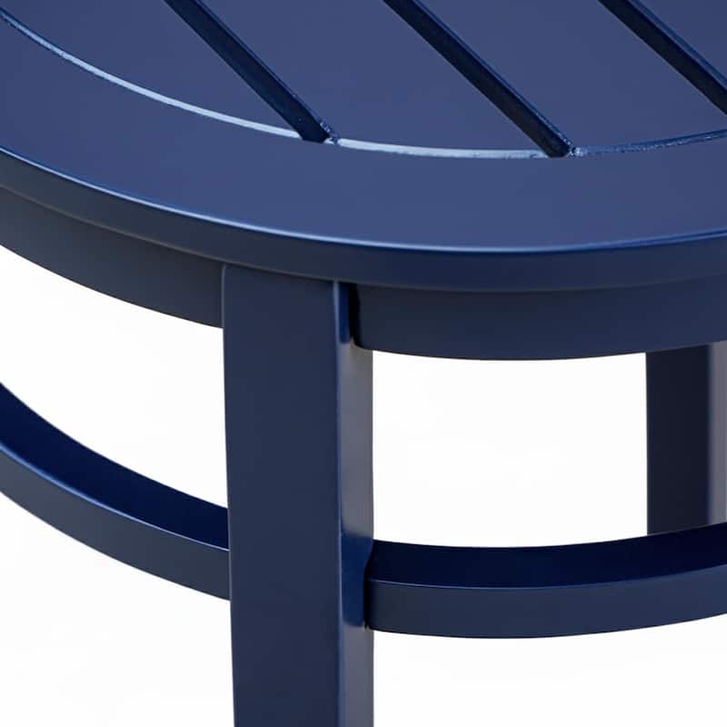 Coastal Navy Blue Side Table - Round Solid Wood Accent Table